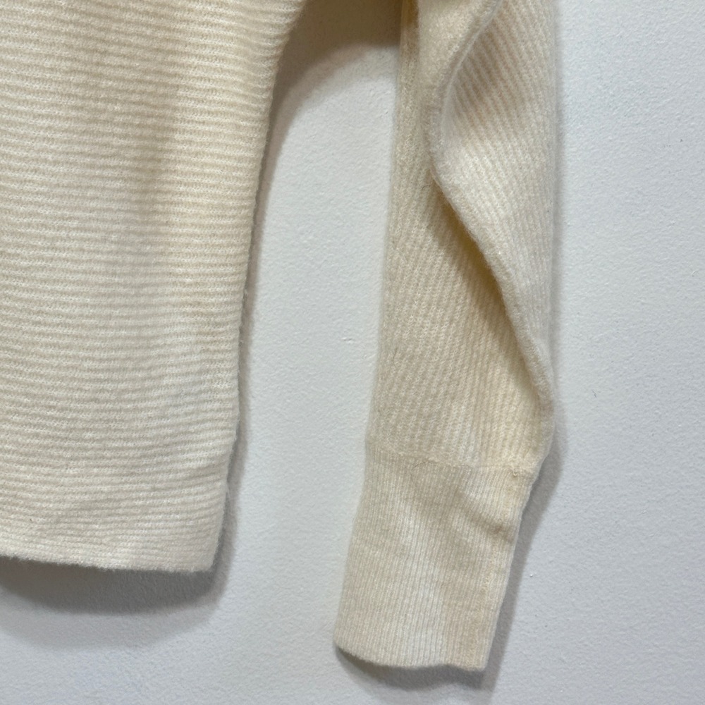 Intermix Asymmetrical Wool Cashmere Sweater Women P Cream Ribbed Knit *FLAW - Picture 6 of 11